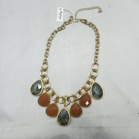 Bijou gold chain with teardrop stones orange and translucent blue - Picture 4 of 8